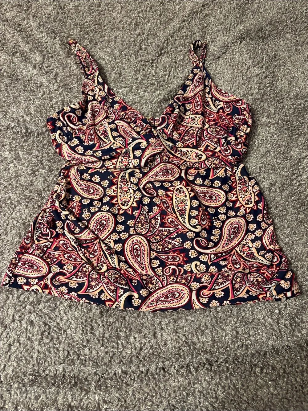 Paisley Print Tankini Top - Navy, Red & Pink